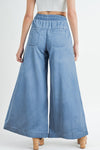 Beau Blue Mineral Wash Button Fly Waist Wide Leg Jeans-Bottoms/Jeans-MomFashion