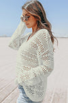 White Hollow Out Crochet V Neck Pullover Sweater-Swimwear-MomFashion