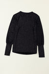 Black Glitter Round Neck Long Sleeve Top-Tops-MomFashion