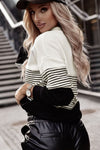 Black Striped Contrast Colorblock Knit Top-Tops-MomFashion