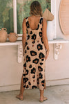 Leopard Split Open Back Sleeveless Maxi Dress-Dresses-MomFashion