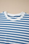 Blue Stripe Drop Shoulder Crew Neck Loose Sweatshirt-Tops/Sweatshirts & Hoodies-MomFashion