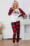 Fiery Red Plaid Merry Christmas Graphic Loungewear Set-Loungewear-MomFashion