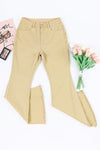 Khaki Raw Edge Mid Waist Flared Jeans-Bottoms-MomFashion