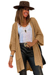 Camel Pointelle Knit Pocket Open Front Cardigan-Tops-MomFashion