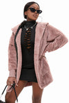 Pink Soft Fleece Hooded Open Front Coat-Outerwear-MomFashion