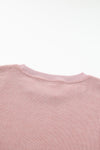 Pink Solid Ribbed Knit Round Neck Pullover Sweatshirt-Tops-MomFashion