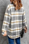 Brown Plaid Print Pocket Women Shacket-Outerwear-MomFashion