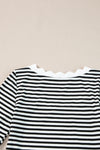 Black Striped Contrast Scallop Trim Half Sleeve T-shirt-Tops-MomFashion