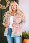 Multicolor Western Aztec Print Button Flap Pocket Shacket-Outerwear-MomFashion