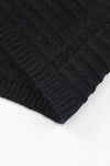 Black Horizontal Rib Knitted Open Front Hooded Cardigan-Tops-MomFashion