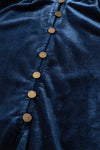 Navy Blue Frilled Neck Buttoned Front Velvet Top-Tops-MomFashion