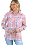 Pink Plaid Flap Pocket Flannel Shacket-Outerwear-MomFashion