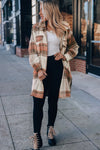 Brown Plaid Print Flap Pockets Long Shacket-Outerwear-MomFashion