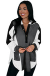 Black Color Block Exposed Seam Buttoned Neckline Hoodie-Tops-MomFashion