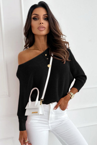 Black Ribbon Bow Knot Dolman Sleeve Sweater-Tops-MomFashion