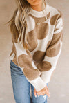 Khaki Big Flower Pattern Drop Shoulder Sweater-Tops-MomFashion