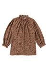 Brown Frilled Neck 3/4 Sleeves Cheetah Blouse-Tops-MomFashion