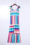 Multicolor Color Block Striped Bow Knot Straps Maxi Dress-Dresses-MomFashion