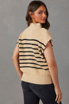 Parchment Striped Ribbed Knit High Neck Sweater-Tops-MomFashion