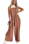 Gold Flame Textured Buttoned Straps Ruched Wide Leg Jumpsuit-Bottoms-MomFashion