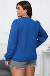 Dark Blue Cable Pattern Puff Sleeve Plus Size Top-Plus Size-MomFashion