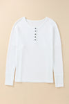 White Waffle Knit Henley Top-Tops-MomFashion