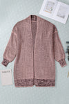 Pink Plaid Knitted Long Open Front Cardigan-Tops-MomFashion