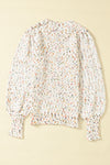 Beige Colorful Dots Cable Knit Crew Neck Sweater-Tops-MomFashion