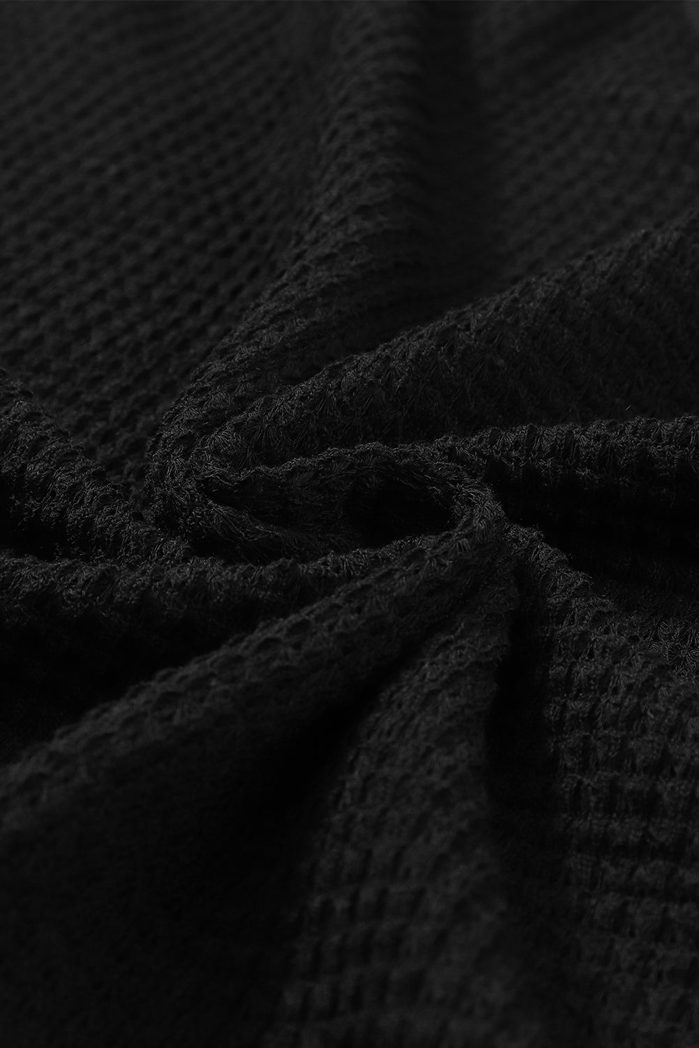 Black Waffle Knit High Slits Oversized Top-Tops-MomFashion