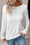 White Floral Lace Splicing Eyelet Long Sleeve Top-Tops-MomFashion