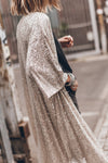 Apricot Sequin 3/4 Sleeve Open Front Duster Kimono-Outerwear-MomFashion