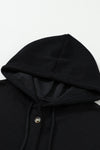 Black Button Up Contrast Knitted Sleeves Hooded Jacket-Outerwear-MomFashion