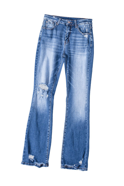 Blue Distressed Flare Jeans-Bottoms-MomFashion