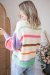 Multicolor Striped Colorblock Drop Shoulder Sweater-Tops-MomFashion