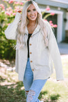 Gray Button Up Contrast Knitted Sleeves Hooded Jacket-Outerwear-MomFashion