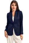 Blue Collared Neck Single Breasted Blazer with Pockets-Outerwear-MomFashion