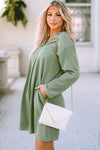 Green Roll-tab Sleeve Flowy Casual Dress-Dresses-MomFashion