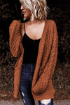 Brown Open Front Woven Texture Knitted Cardigan with Pockets-Tops-MomFashion