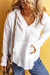 White Lightweight Crinkle Pocketed Hooded Blouse-Tops-MomFashion