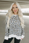 White Printed Solid Trim Leopard Print Top-Tops-MomFashion