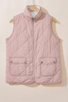 Pink Fleece Lined Quilted Vest Coats-Outerwear-MomFashion