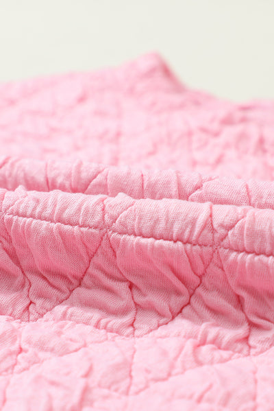 Pink Solid Quilted Pullover and Pants Outfit-Loungewear-MomFashion