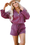 Textured Dolman Sleeve Cropped Shirt and Shorts Set-Loungewear-MomFashion