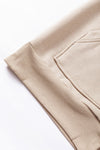 Beige Solid Color Pocketed Button Up Loose Hoodie-Tops-MomFashion