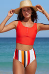 Square Neck Sleeveless Fashion Print Tankini Set-Swimwear-MomFashion