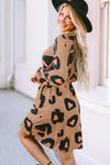 Leopard Print Button Front Bubble Sleeve Loose Knit Dress-Dresses-MomFashion