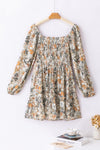 Floral Print Smocked Back Puff Sleeve Mini Dress-Dresses-MomFashion