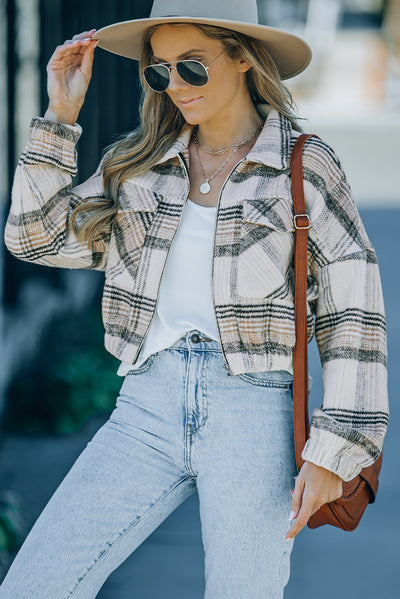 Vintage London Plaid Cropped Jacket-Outerwear-MomFashion