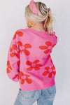 Rose Big Flower Knit Ribbed Trim Sweater-Tops-MomFashion